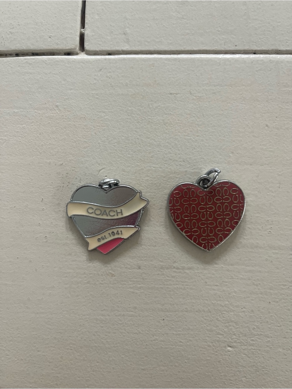 Coach Heart Charm Duo - Silver, Cream, Pink, Red